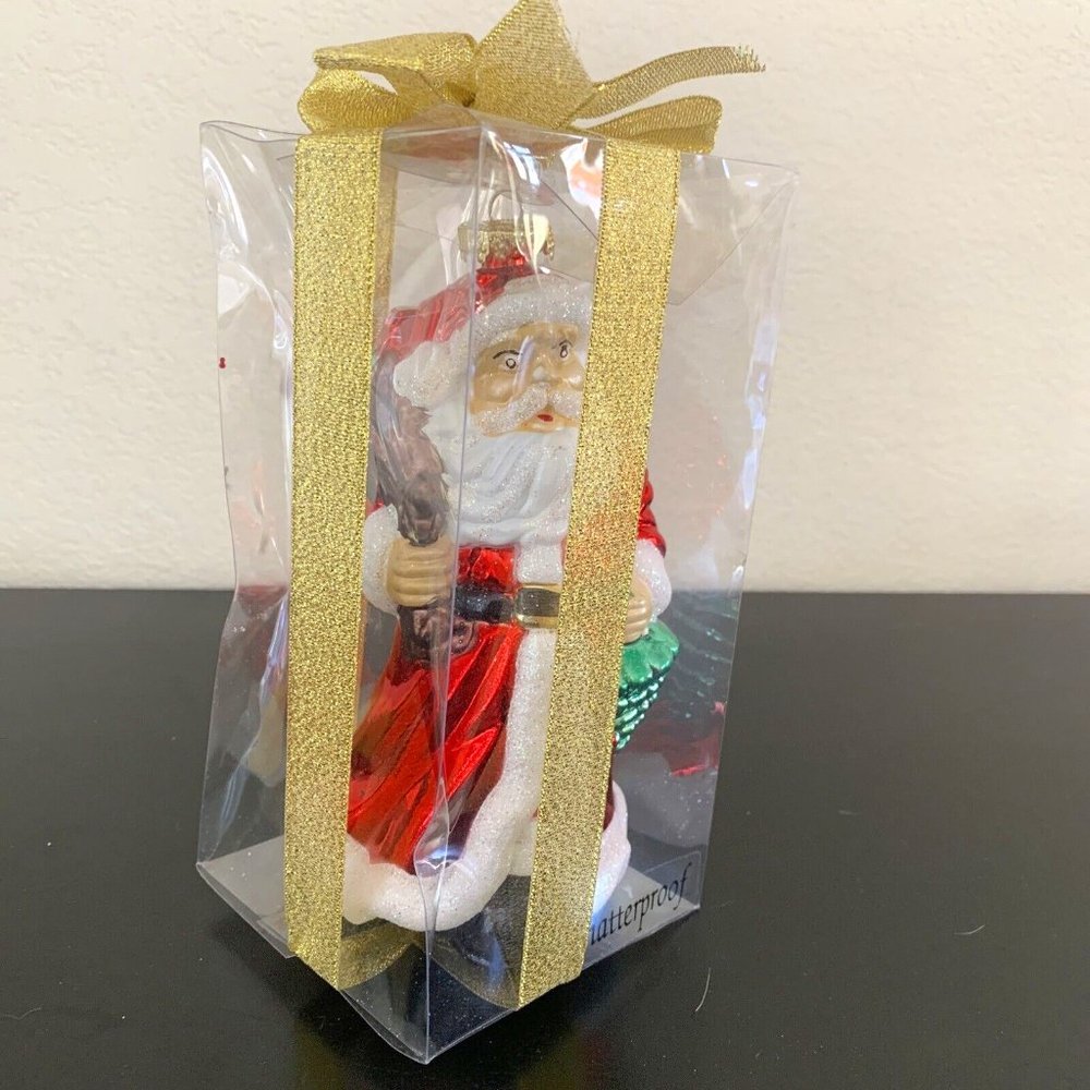 Santa Ornament Toy Sack & Tree Shatterproof Glass 6" NEW Old World Bountiful